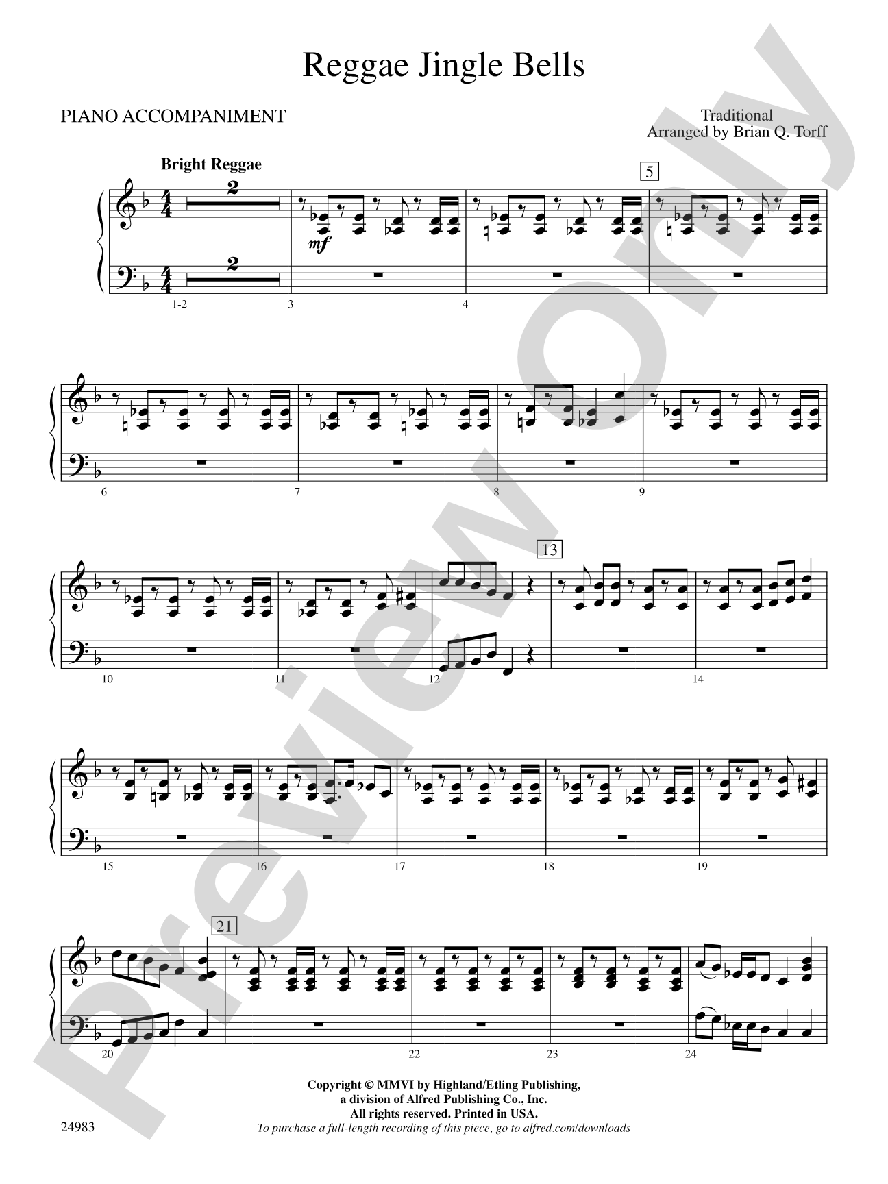 Reggae Jingle Bells: Piano Accompaniment