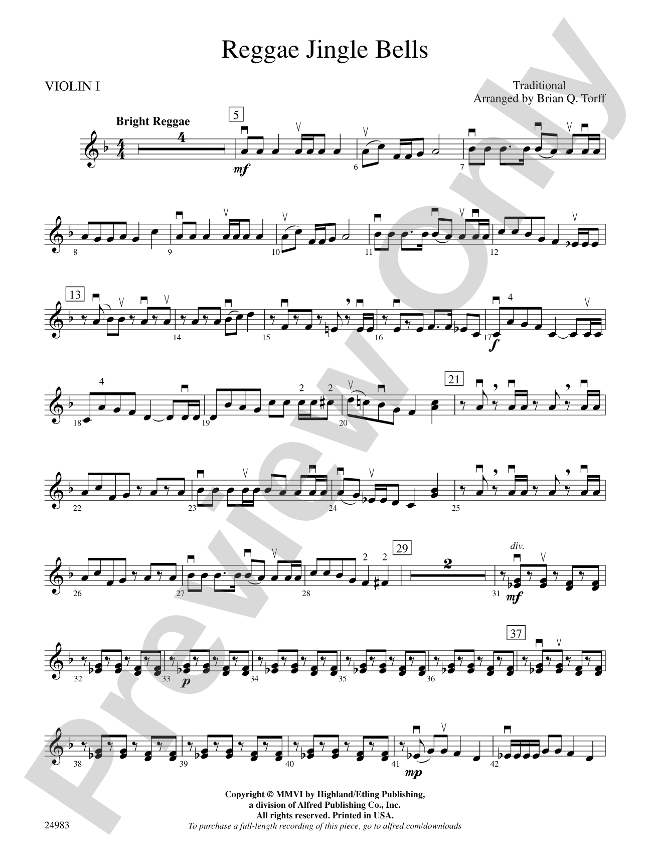 Reggae Jingle Bells: 1st Violin