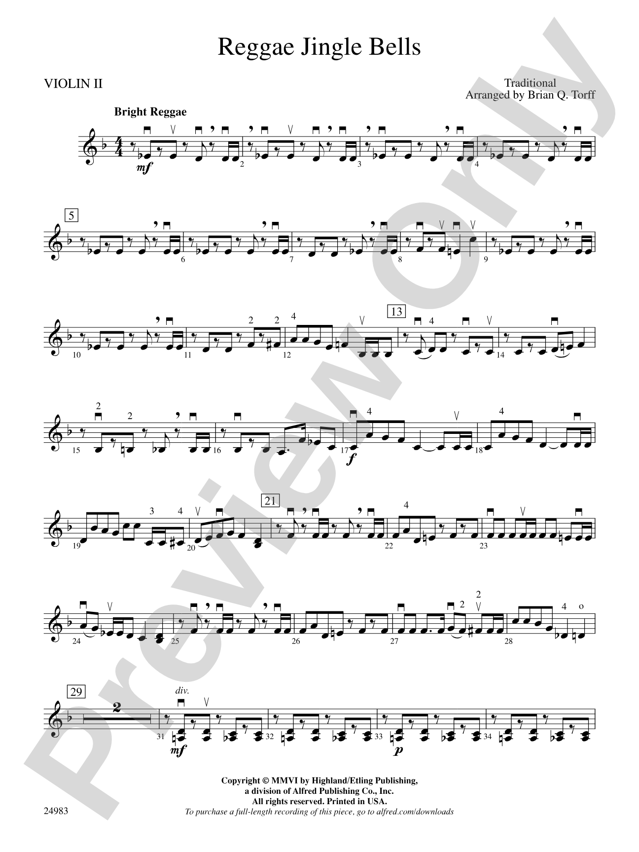 Reggae Jingle Bells: 2nd Violin