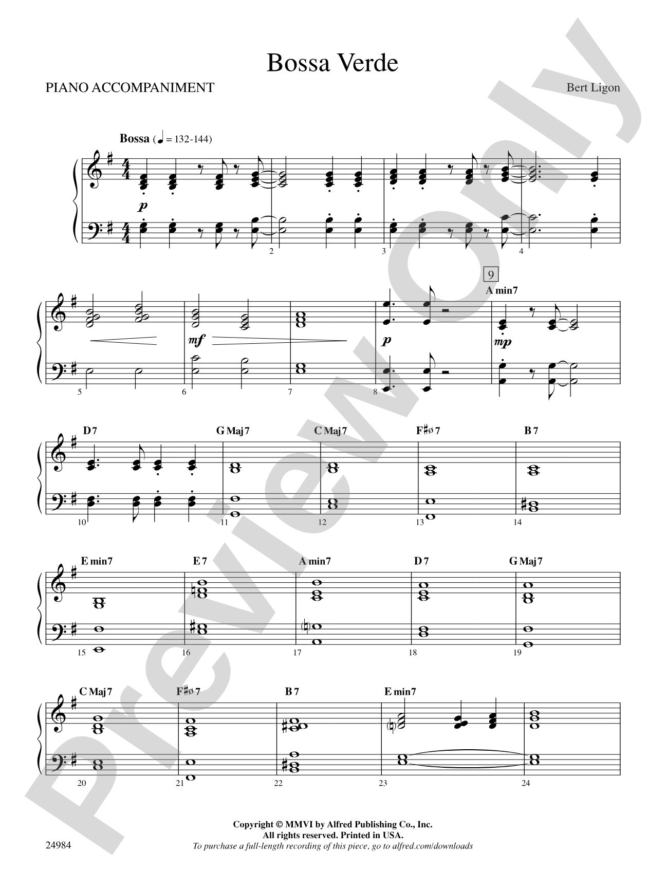 Bossa Verde: Piano Accompaniment