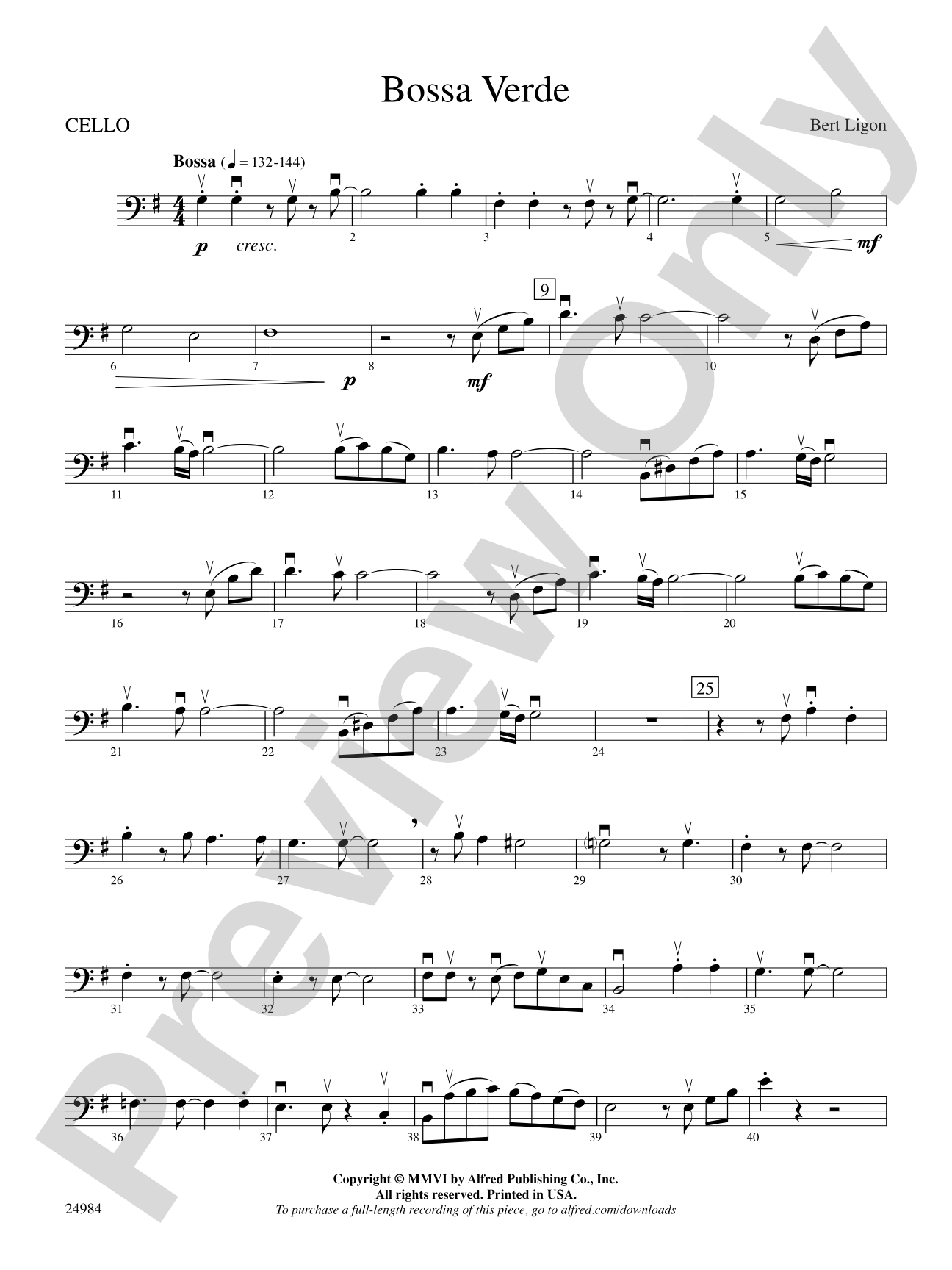 Bossa Verde: Cello