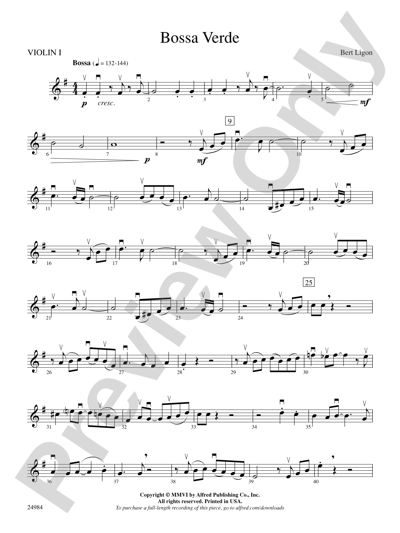 Bossa Verde: 1st Violin