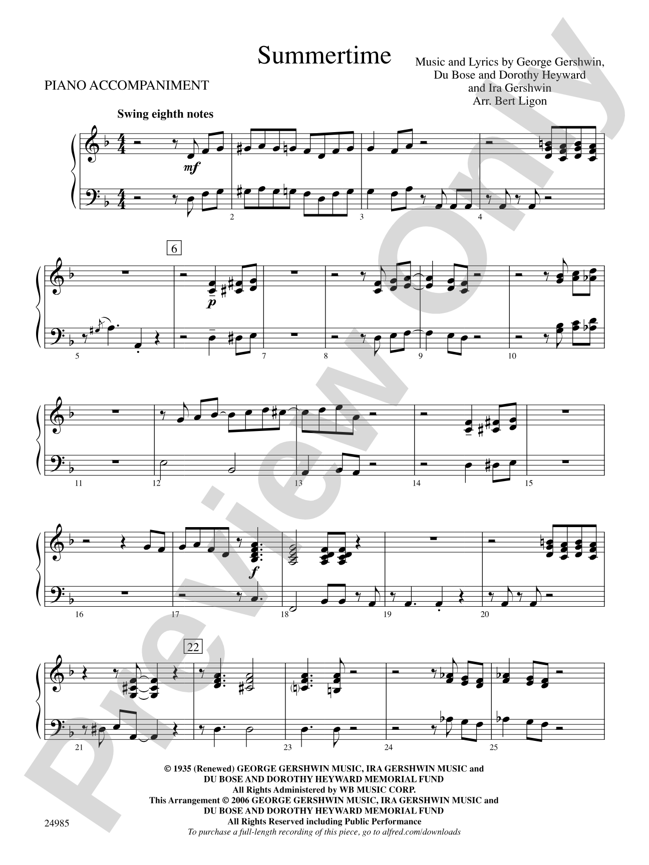 Summertime: Piano Accompaniment