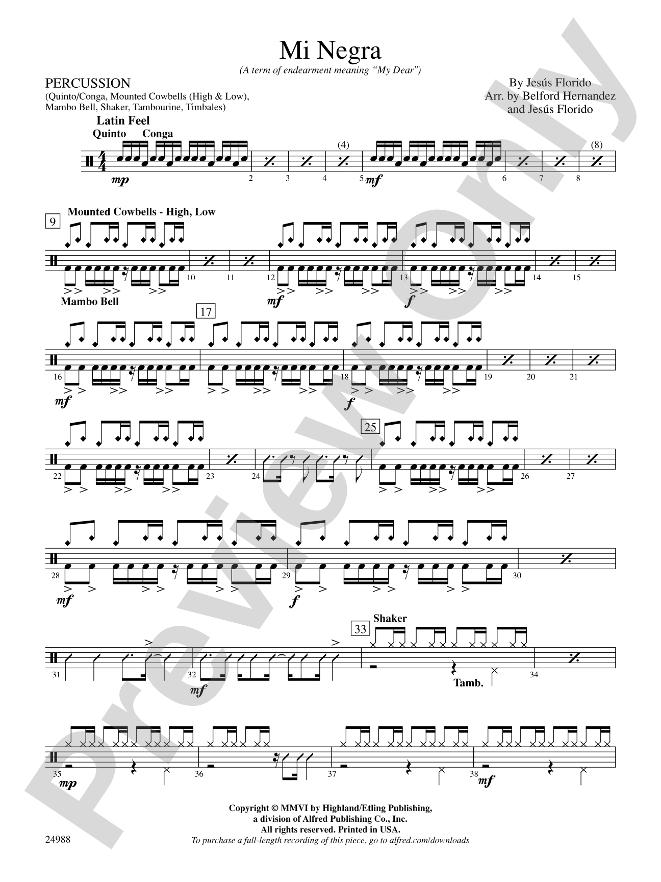 Mi Negra (My Dear): 1st Percussion