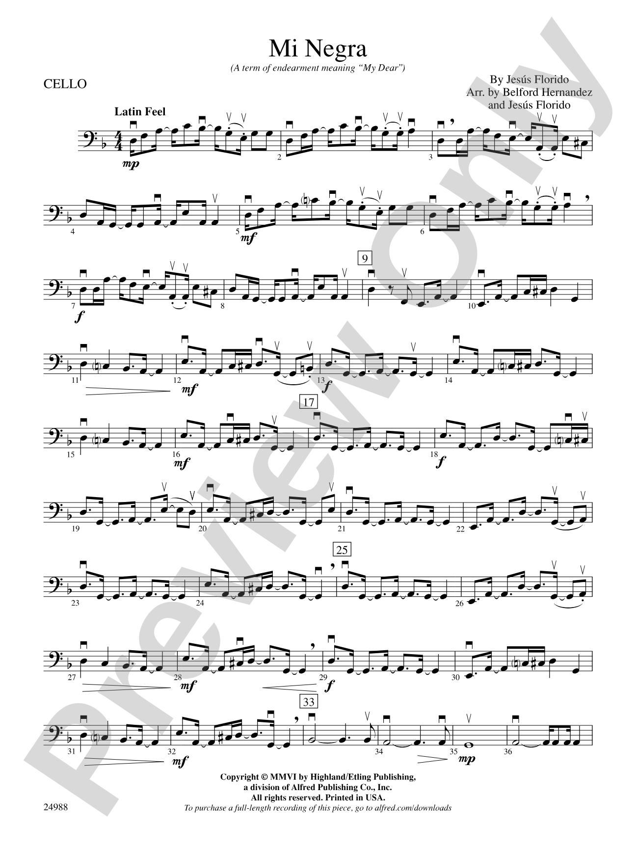 Mi Negra (My Dear): Cello