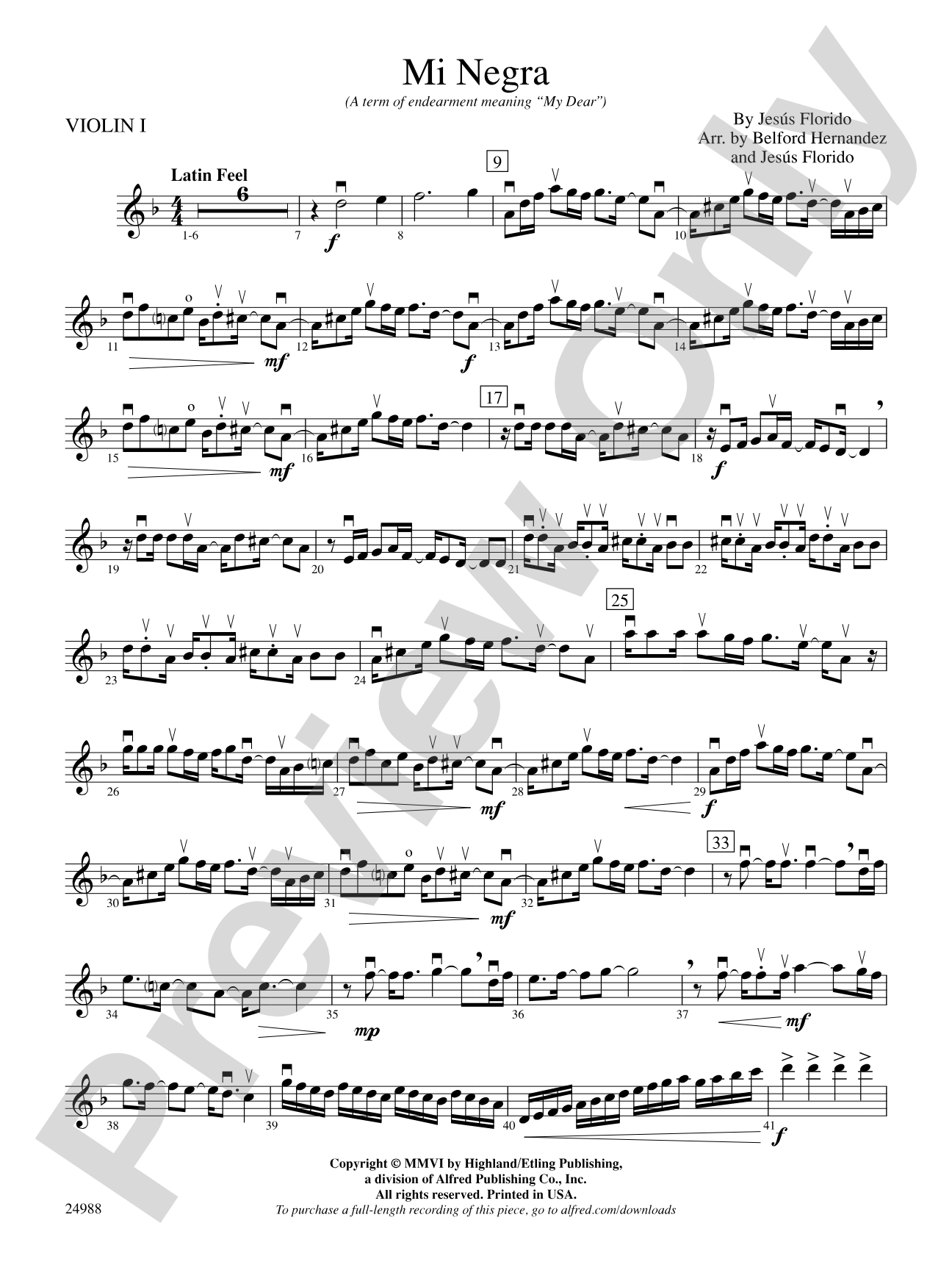 Mi Negra (My Dear): 1st Violin
