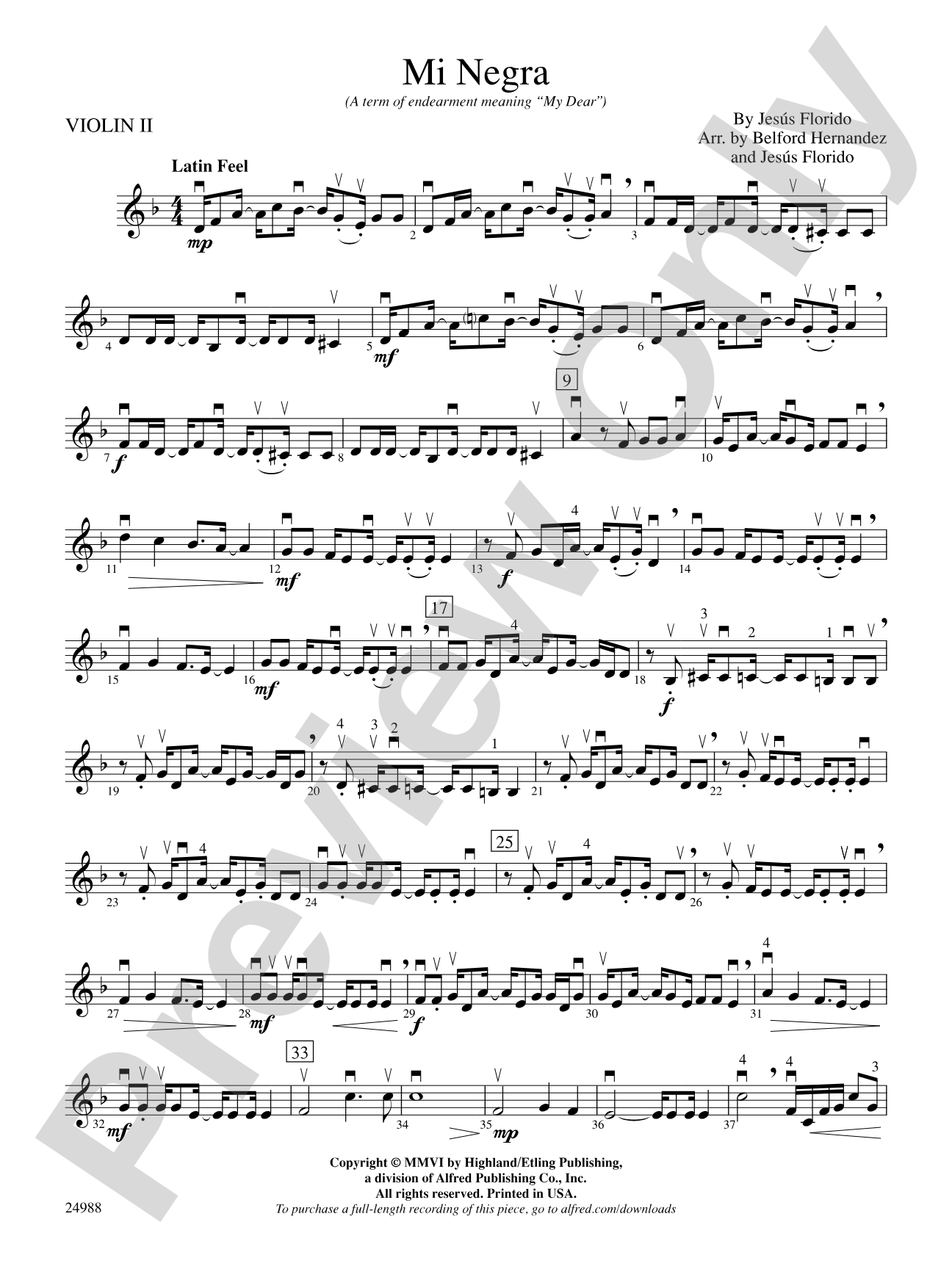 Mi Negra (My Dear): 2nd Violin