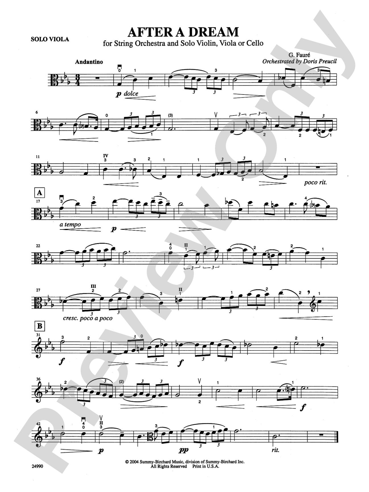 After a Dream: Solo Viola