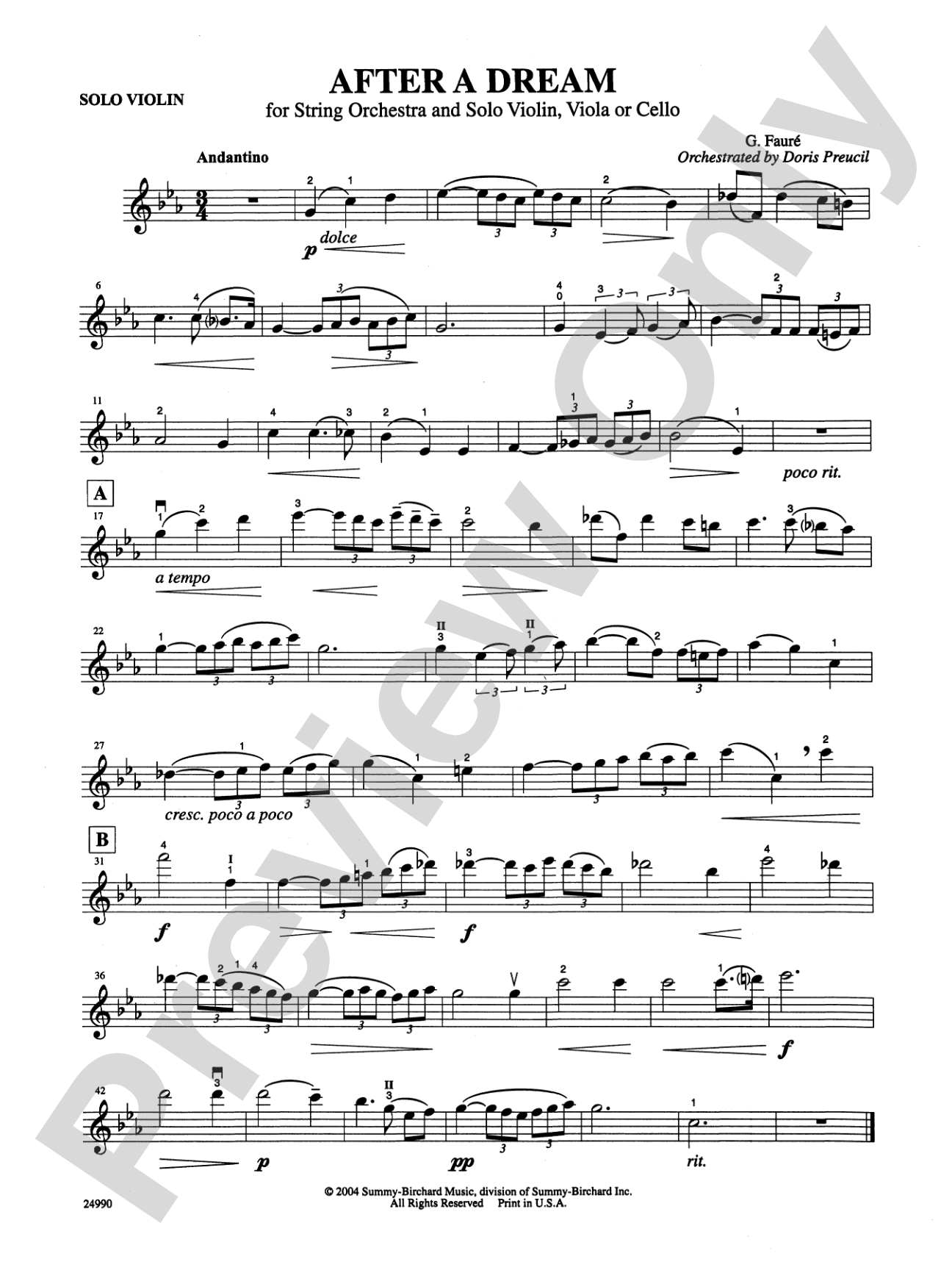 After a Dream: Solo Violin