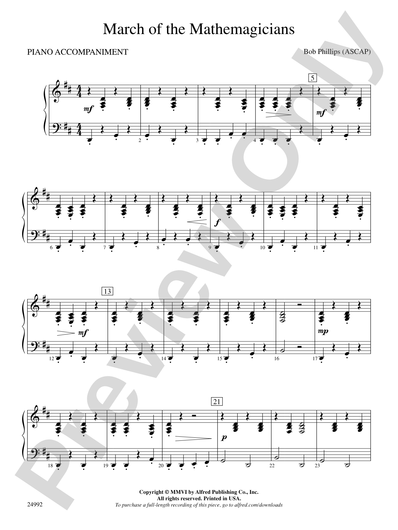 March of the Mathemagicians: Piano Accompaniment