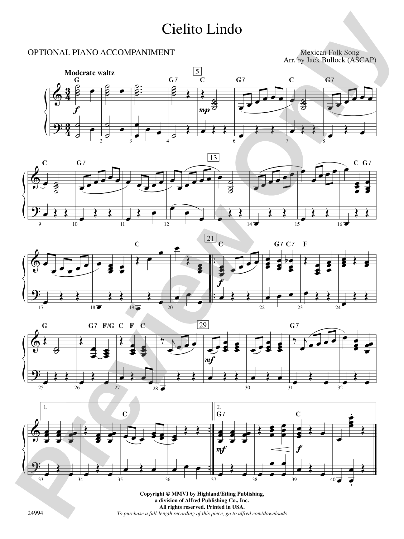 Cielito Lindo: Piano Accompaniment