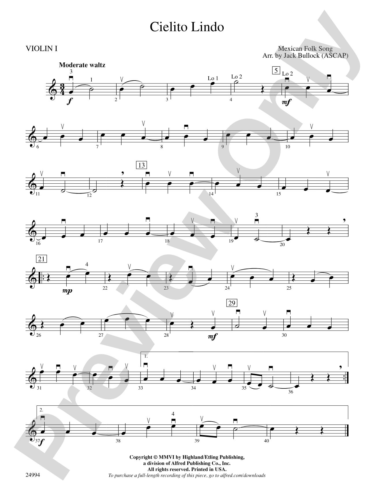 Cielito Lindo: 1st Violin