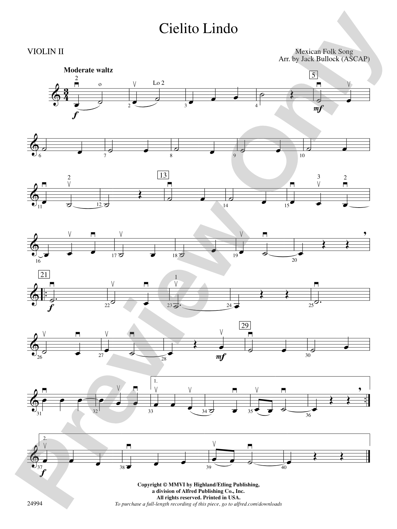 Cielito Lindo: 2nd Violin