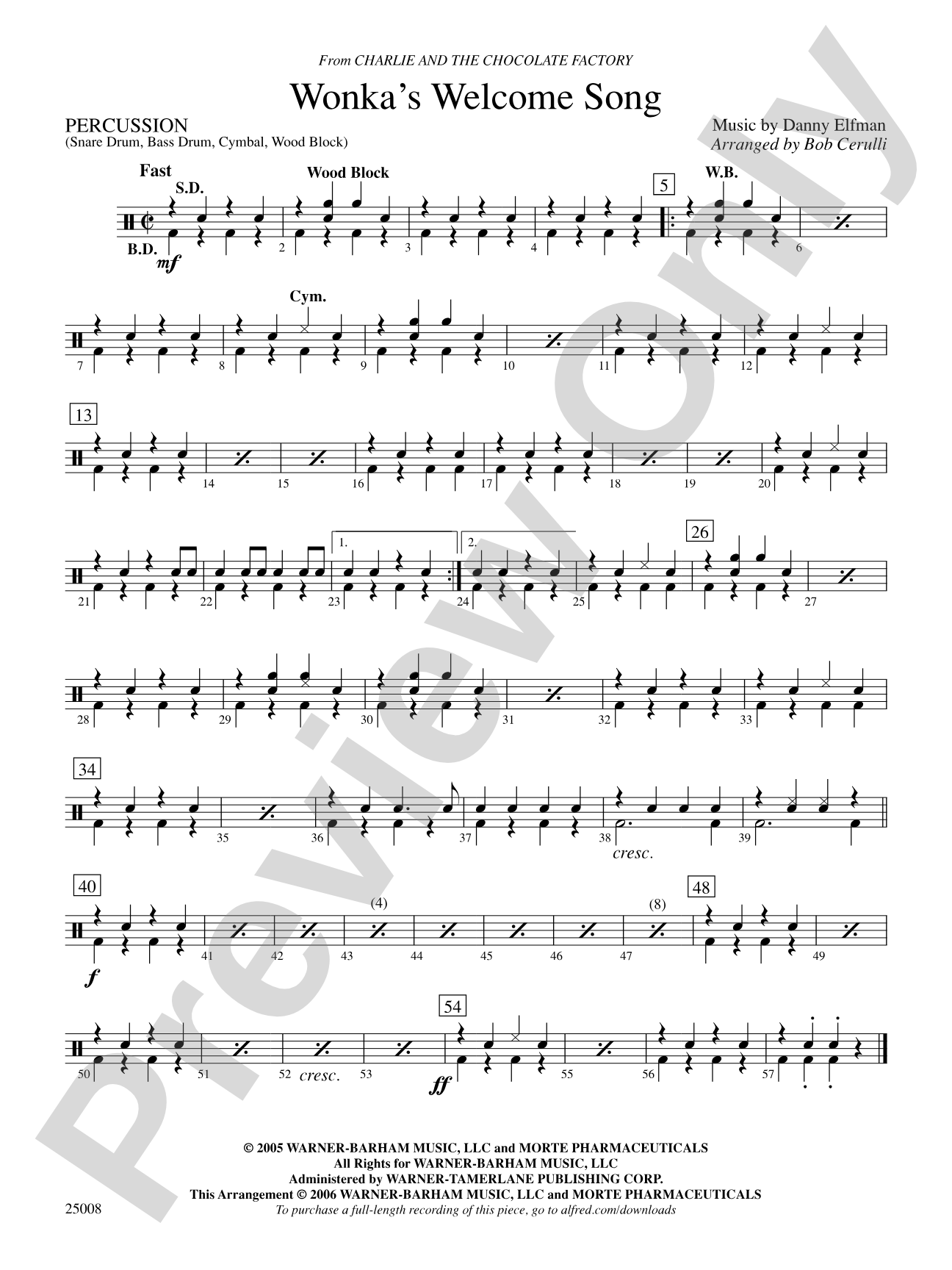 Wonka's Welcome Song (from Charlie and Chocolate Factory): 1st Percussion