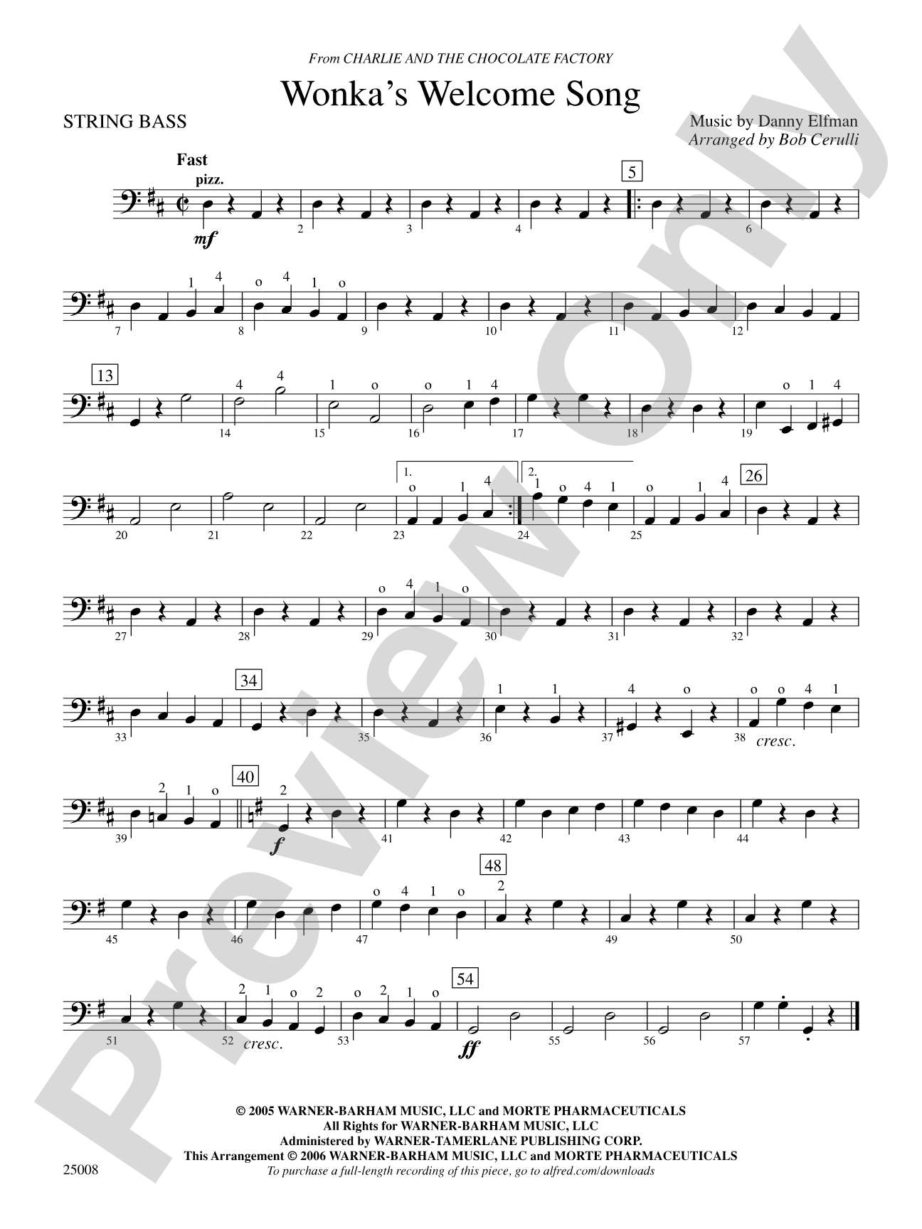 Wonka's Welcome Song (from Charlie and Chocolate Factory): String Bass
