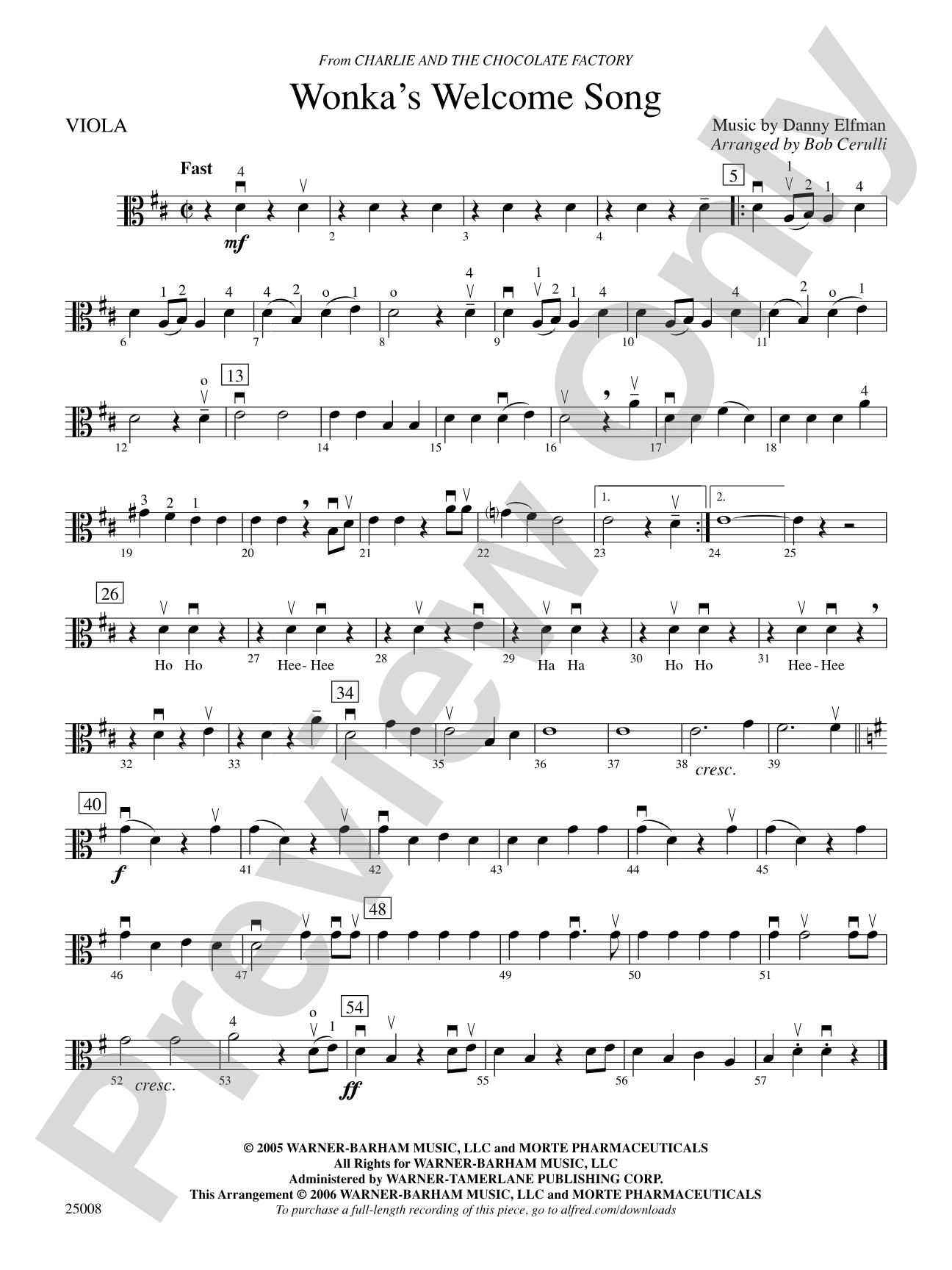 Wonka's Welcome Song (from Charlie and Chocolate Factory): Viola