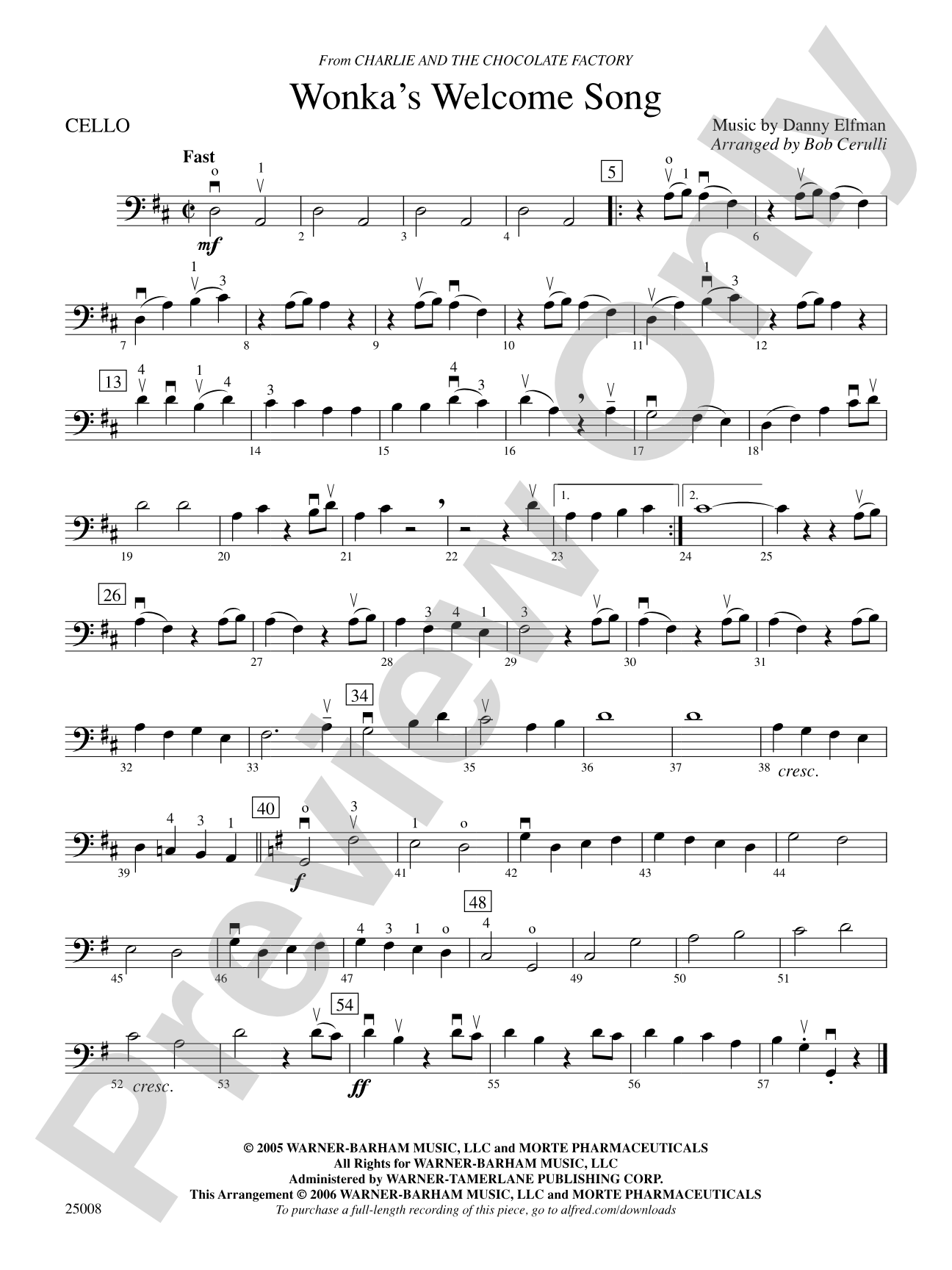 Wonka's Welcome Song (from Charlie and Chocolate Factory): Cello