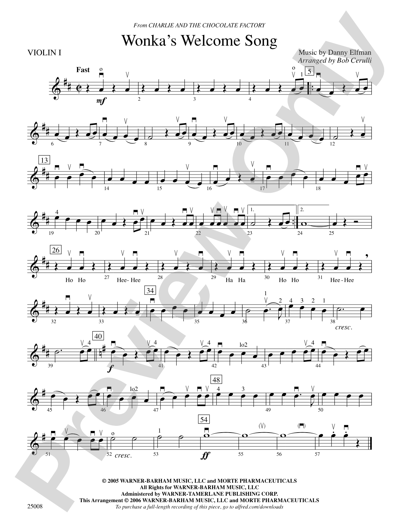 Wonka's Welcome Song (from Charlie and Chocolate Factory): 1st Violin