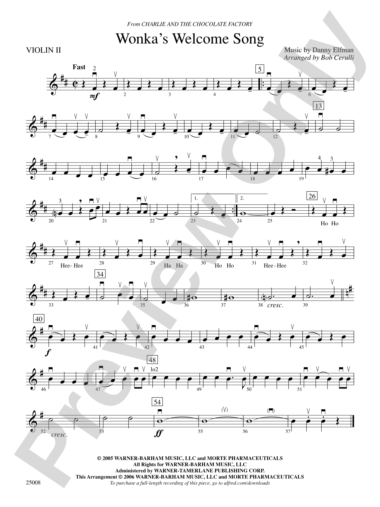 Wonka's Welcome Song (from Charlie and Chocolate Factory): 2nd Violin
