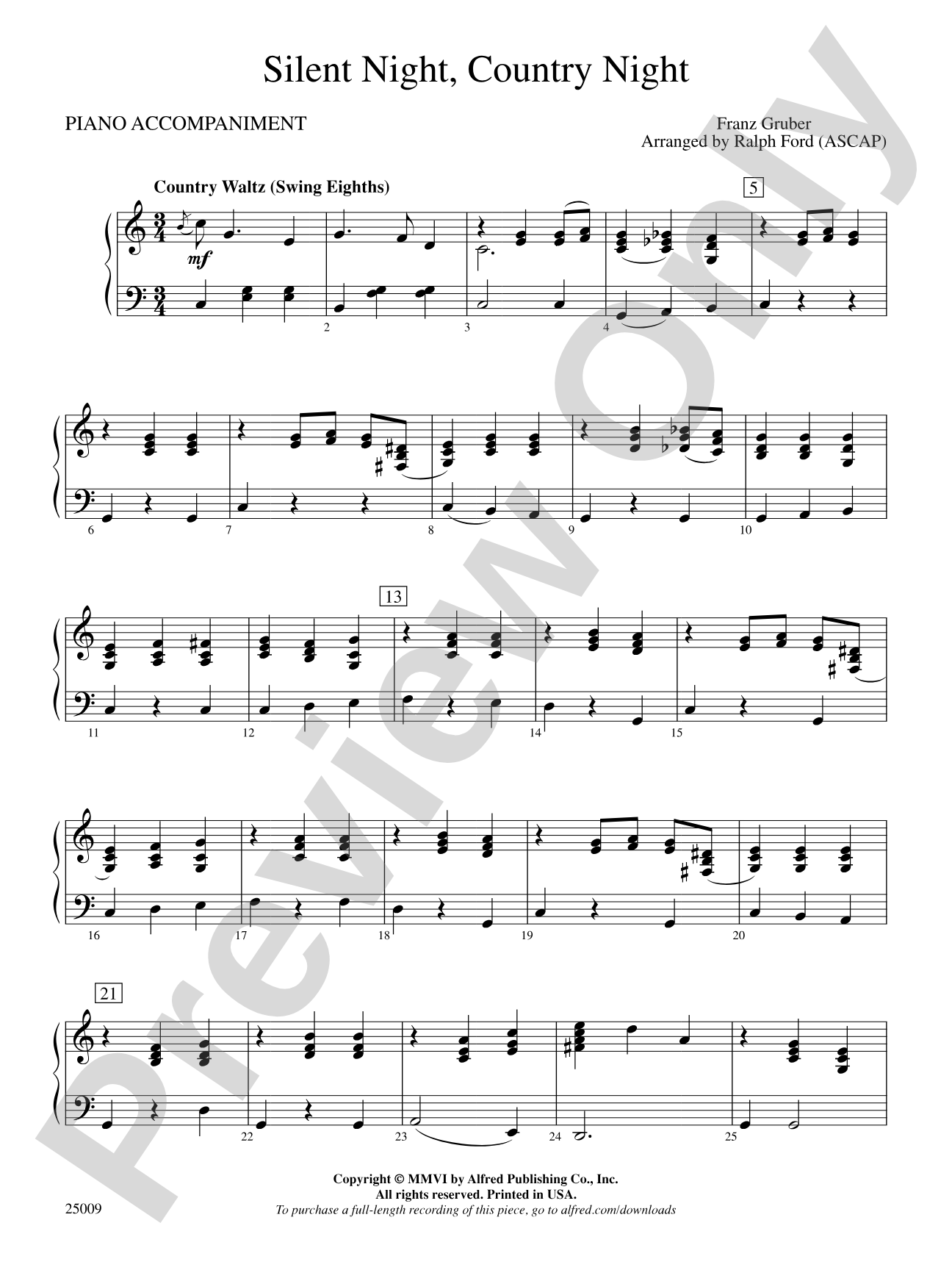 Silent Night, Country Night: Piano Accompaniment