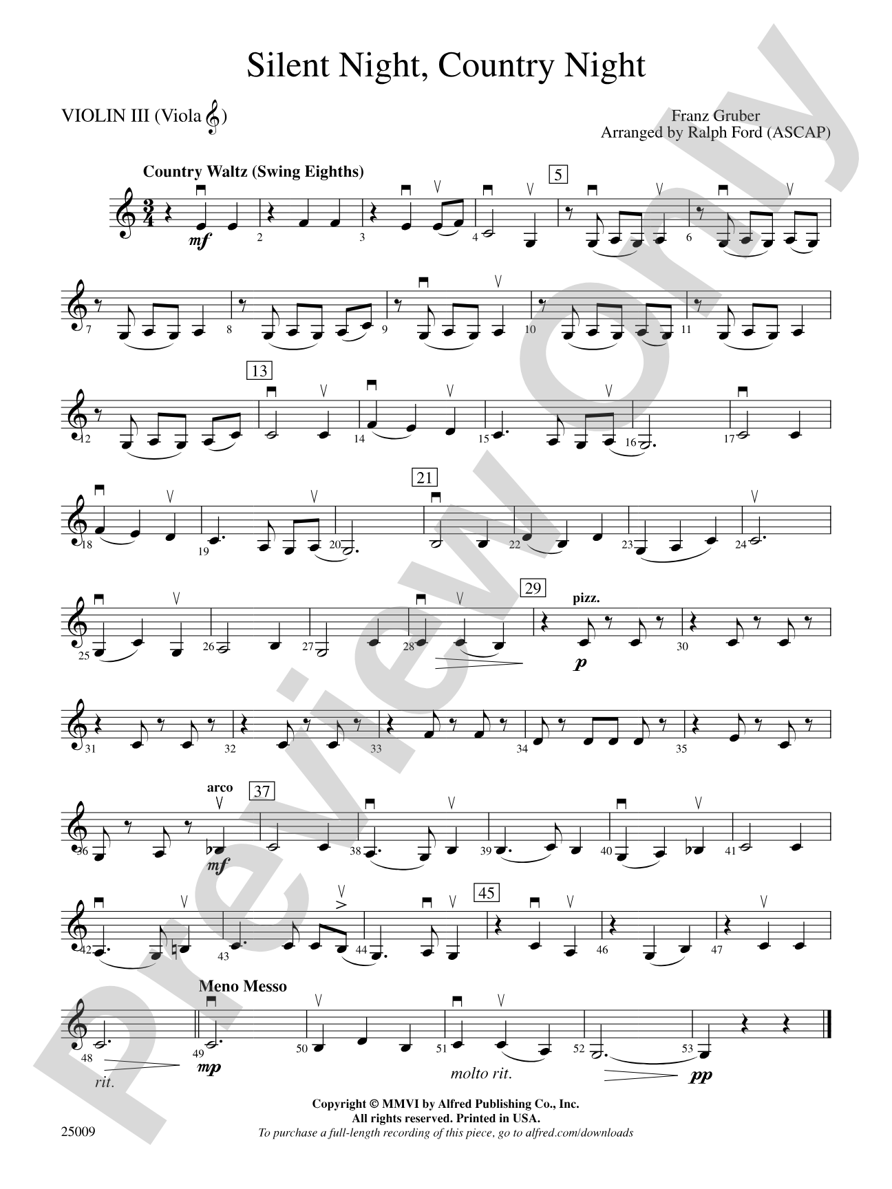 Silent Night, Country Night: 3rd Violin (Viola [TC])