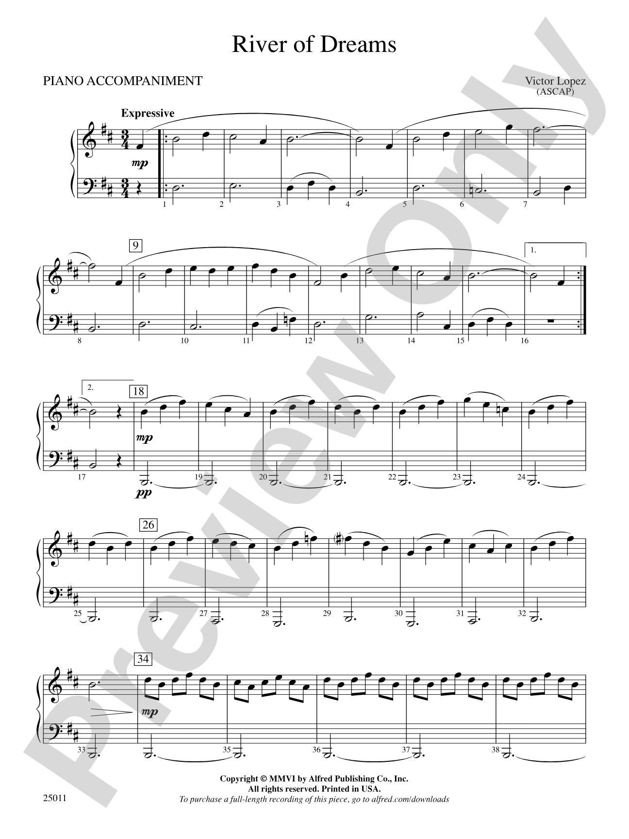 River of Dreams: Piano Accompaniment