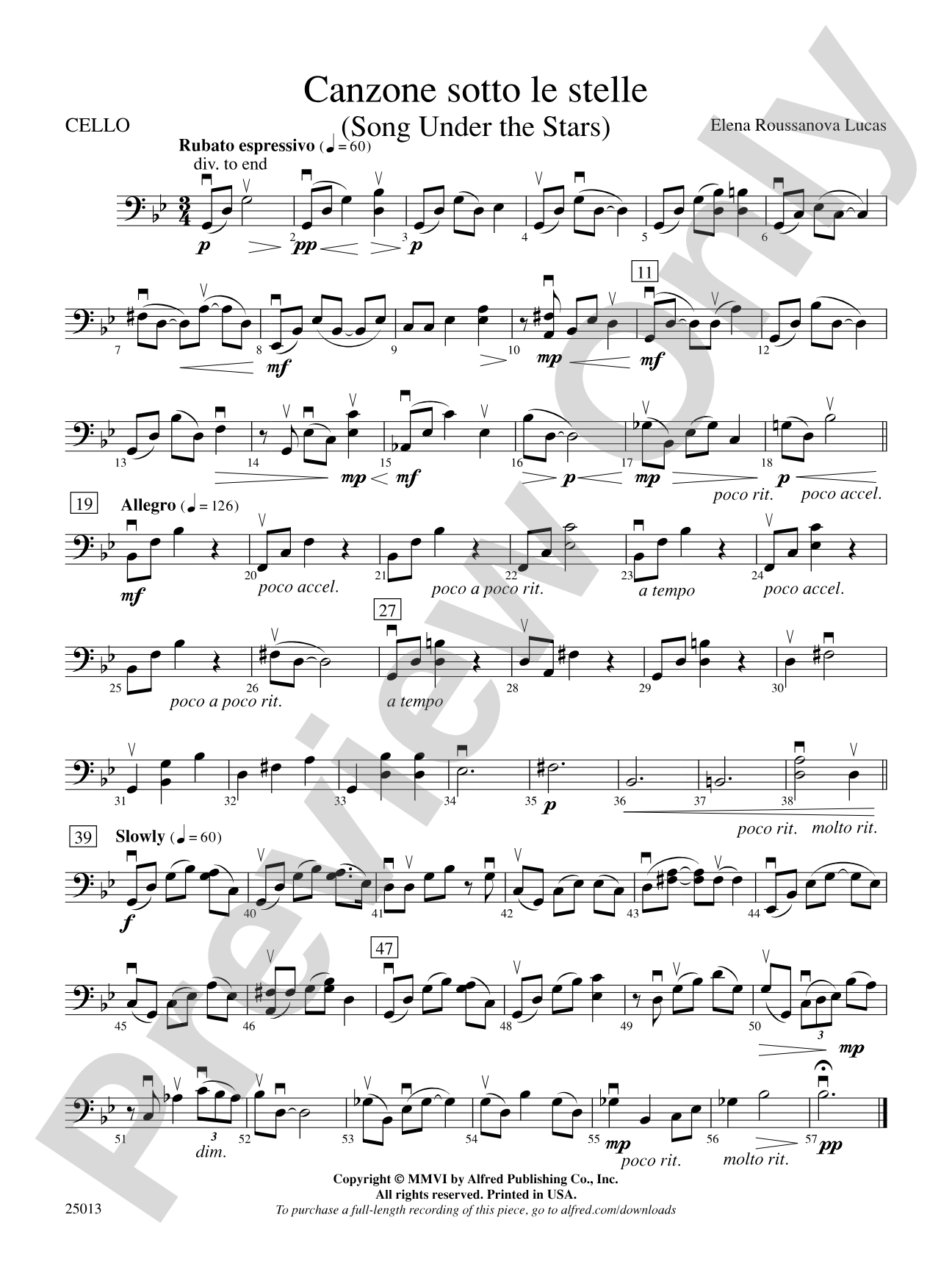 Canzone sotto le stelle: Cello