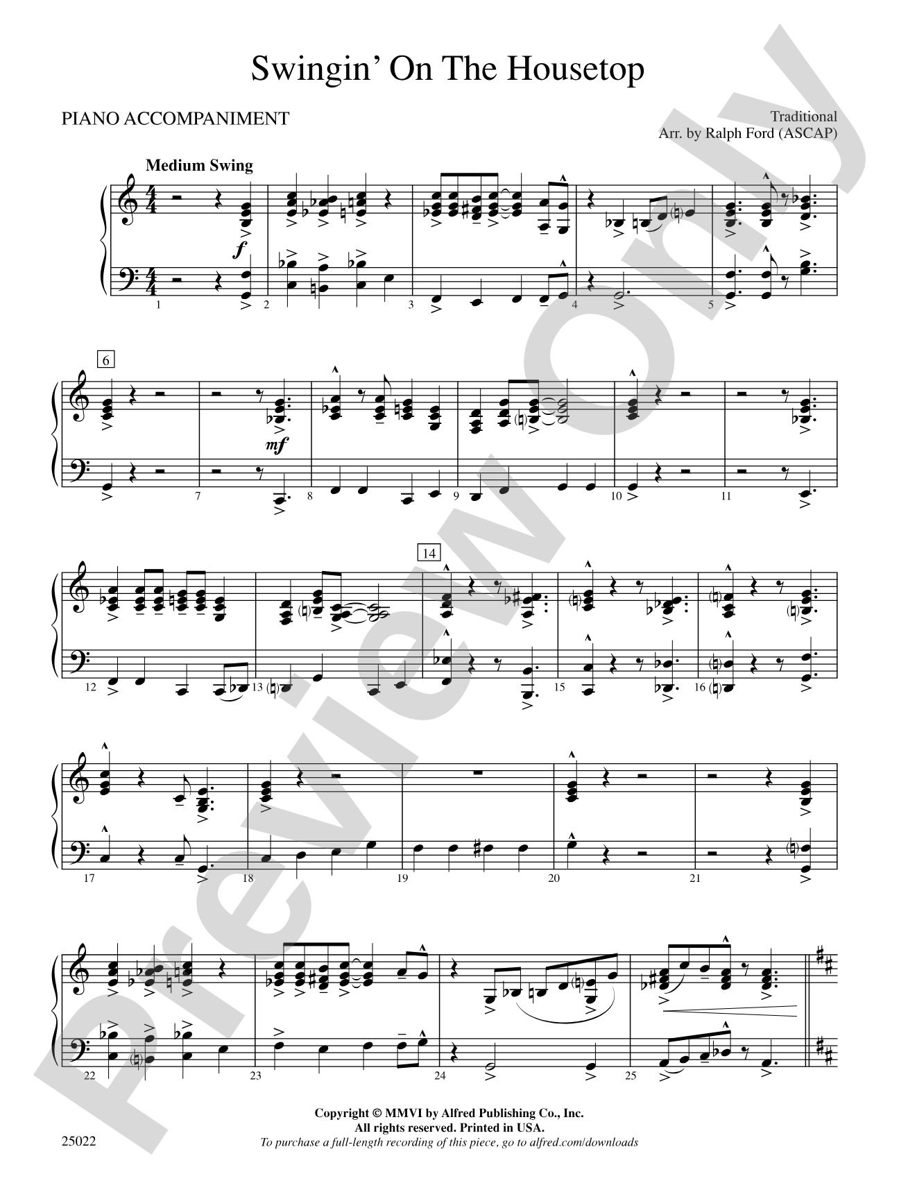 Swingin' on the Housetop: Piano Accompaniment