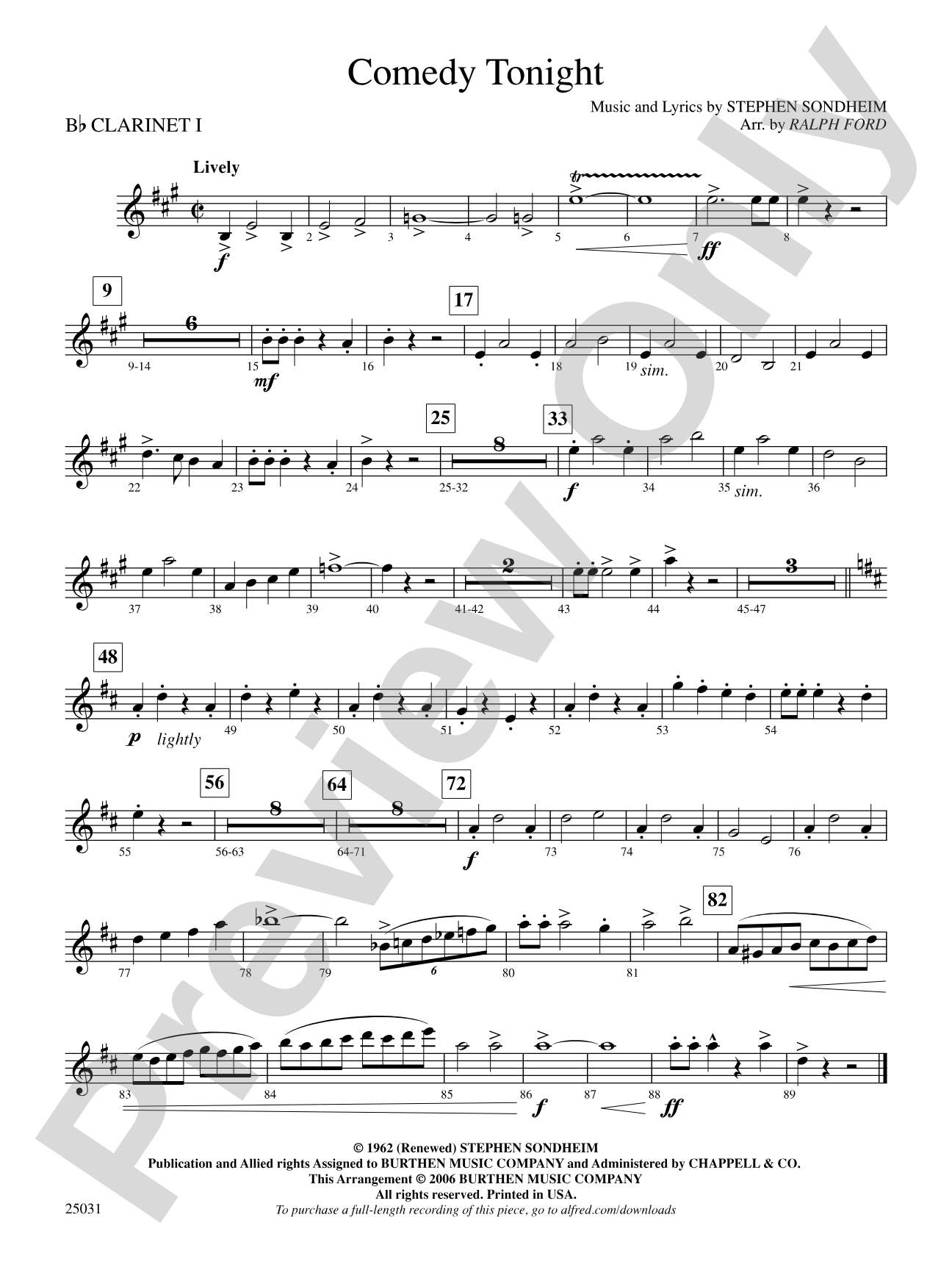 Comedy Tonight: 1st B-flat Clarinet