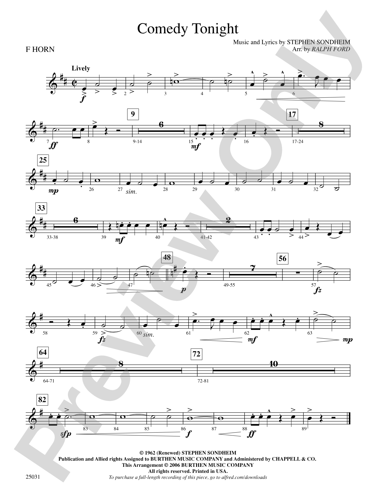 Comedy Tonight: 1st F Horn