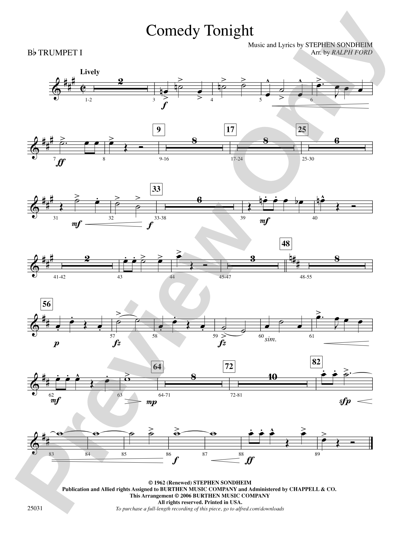 Comedy Tonight: 1st B-flat Trumpet