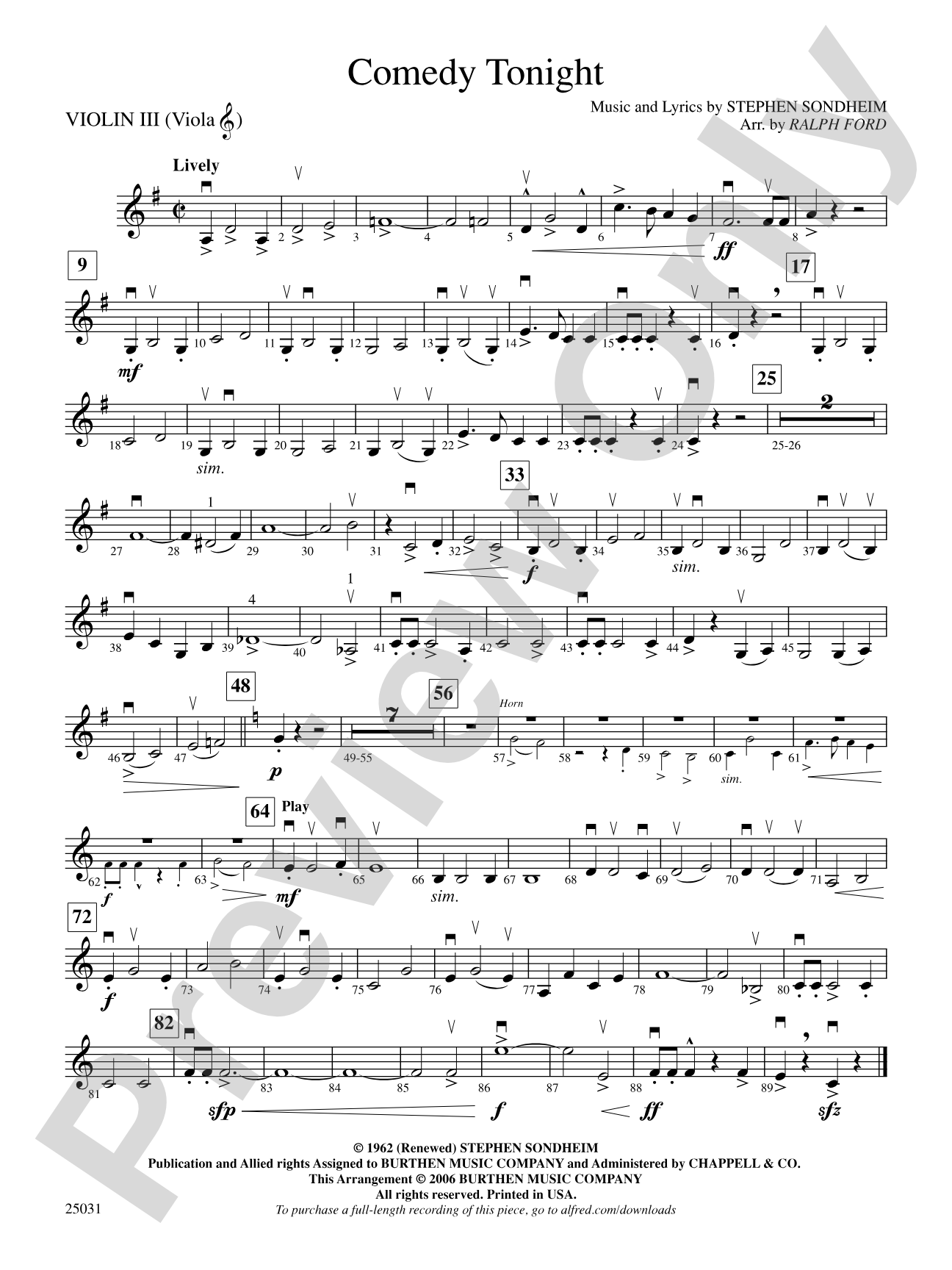 Comedy Tonight: 3rd Violin (Viola [TC])