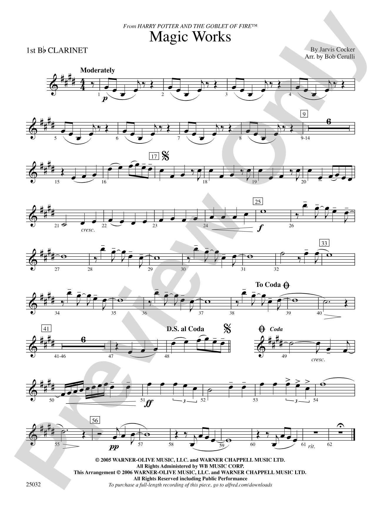 Magic Works (from Harry Potter and the Goblet of Fire™): 1st B-flat Clarinet