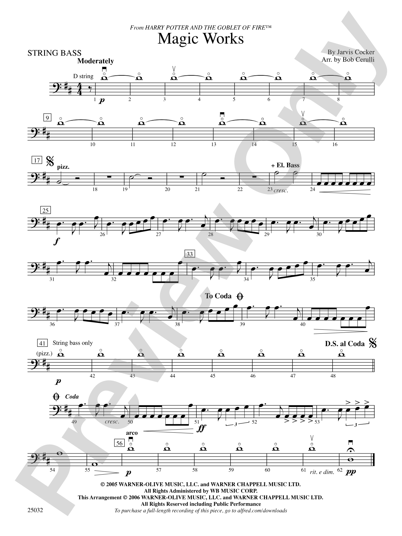 Magic Works (from Harry Potter and the Goblet of Fire™): String Bass