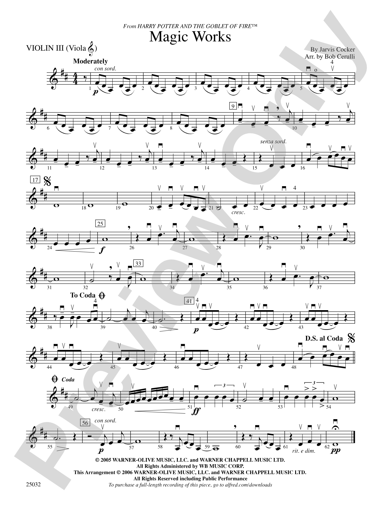 Magic Works (from Harry Potter and the Goblet of Fire™): 3rd Violin (Viola [TC])