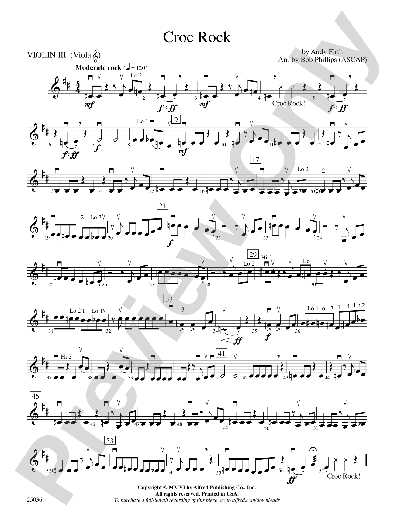 Croc Rock: 3rd Violin (Viola [TC])