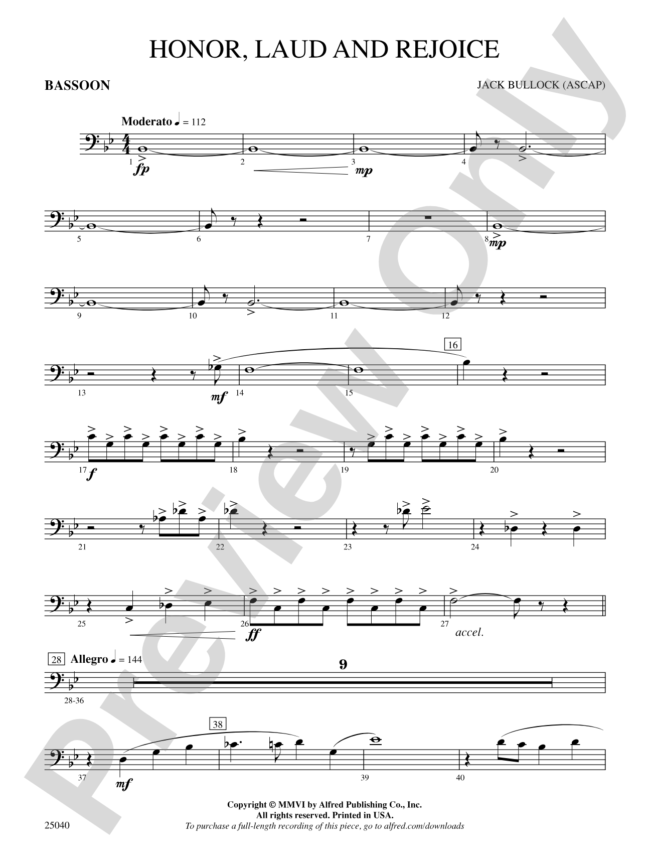 Honor, Laud and Rejoice: Bassoon