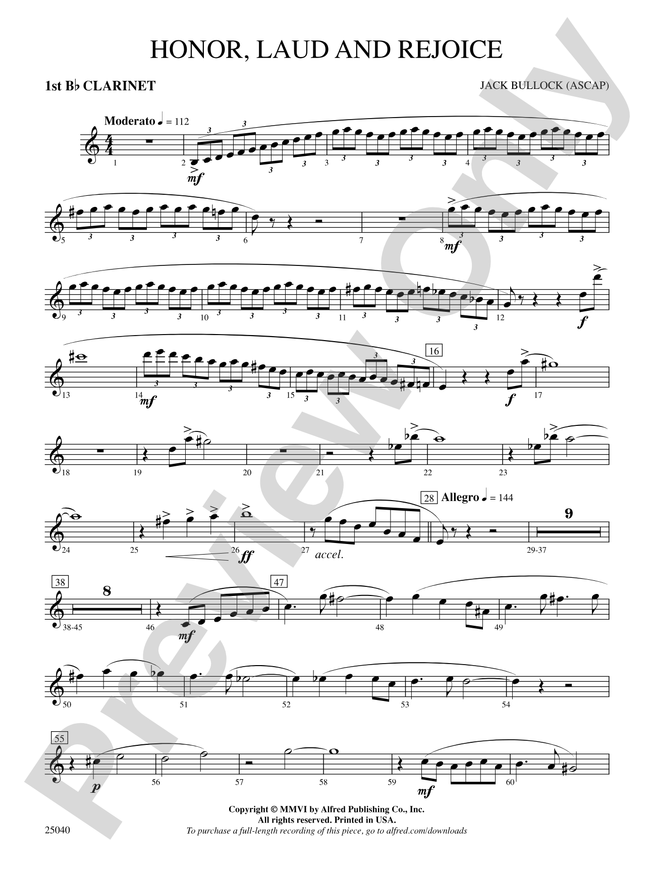 Honor, Laud and Rejoice: 1st B-flat Clarinet