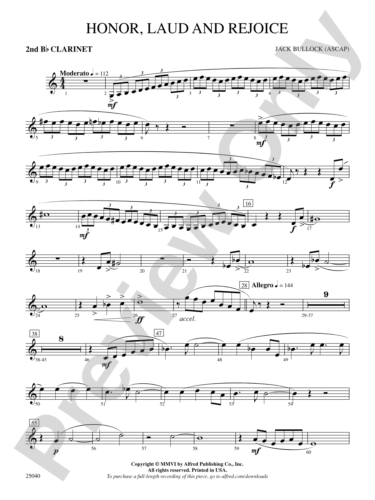 Honor, Laud and Rejoice: 2nd B-flat Clarinet