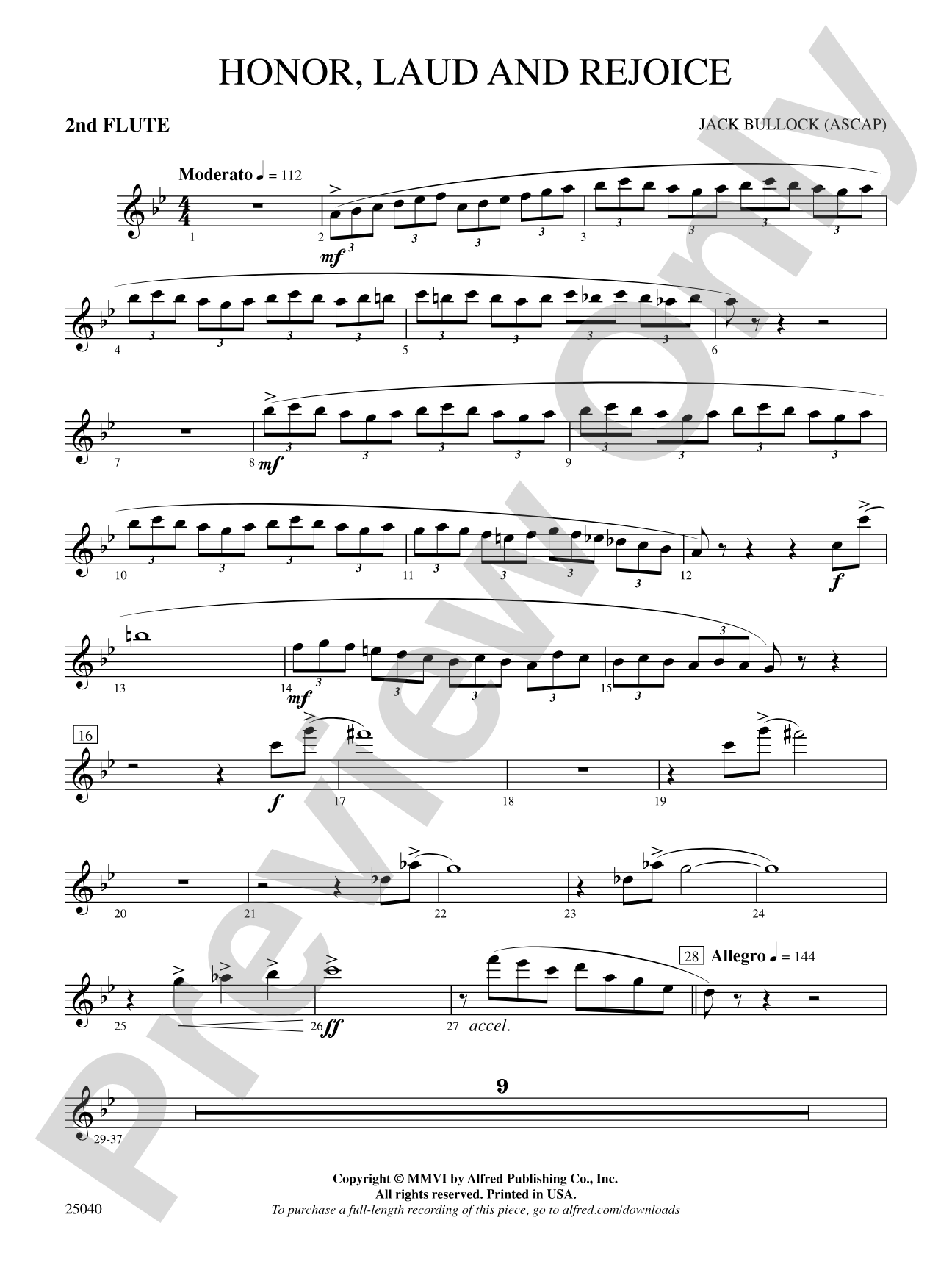 Honor, Laud and Rejoice: 2nd Flute