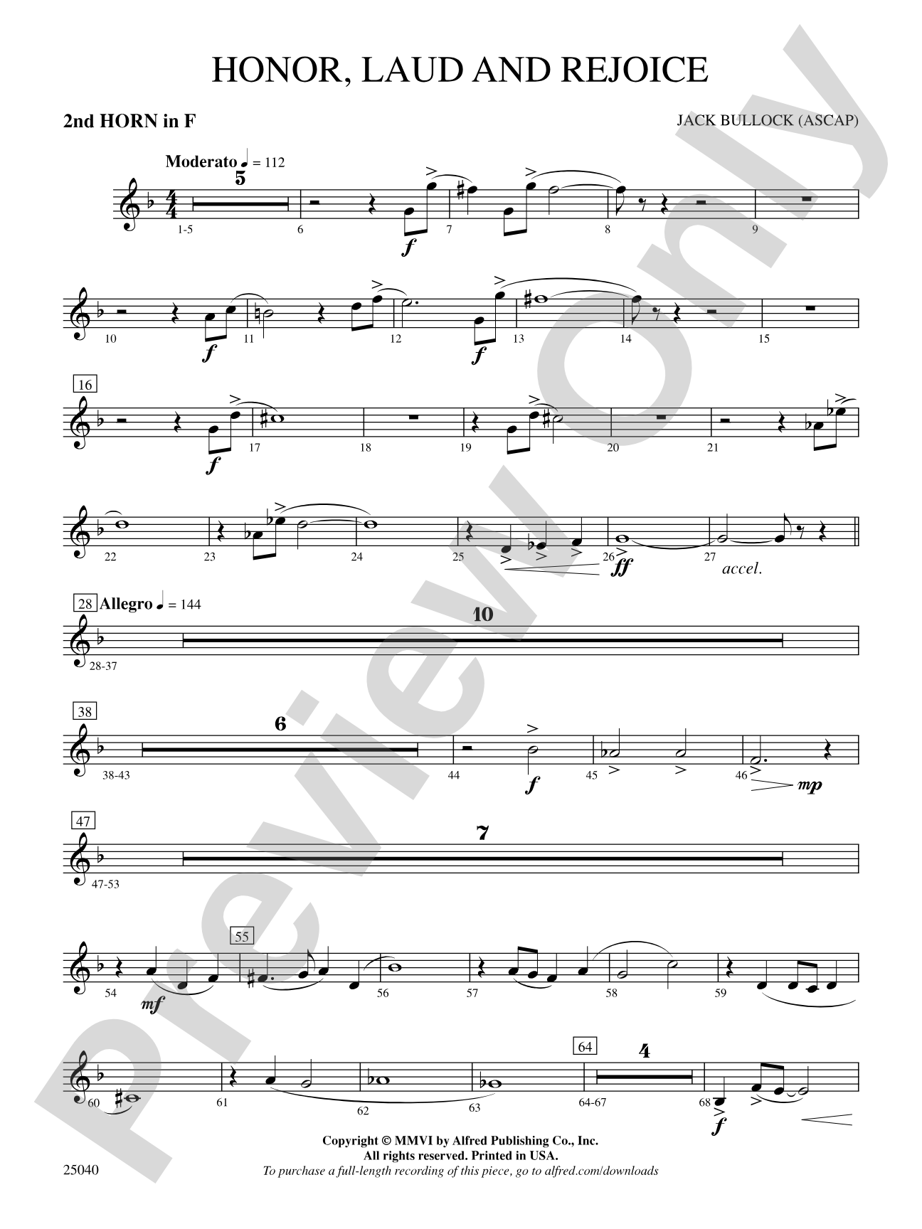 Honor, Laud and Rejoice: 2nd F Horn