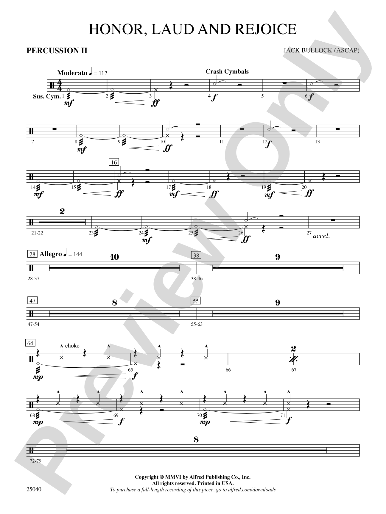 Honor, Laud and Rejoice: 2nd Percussion