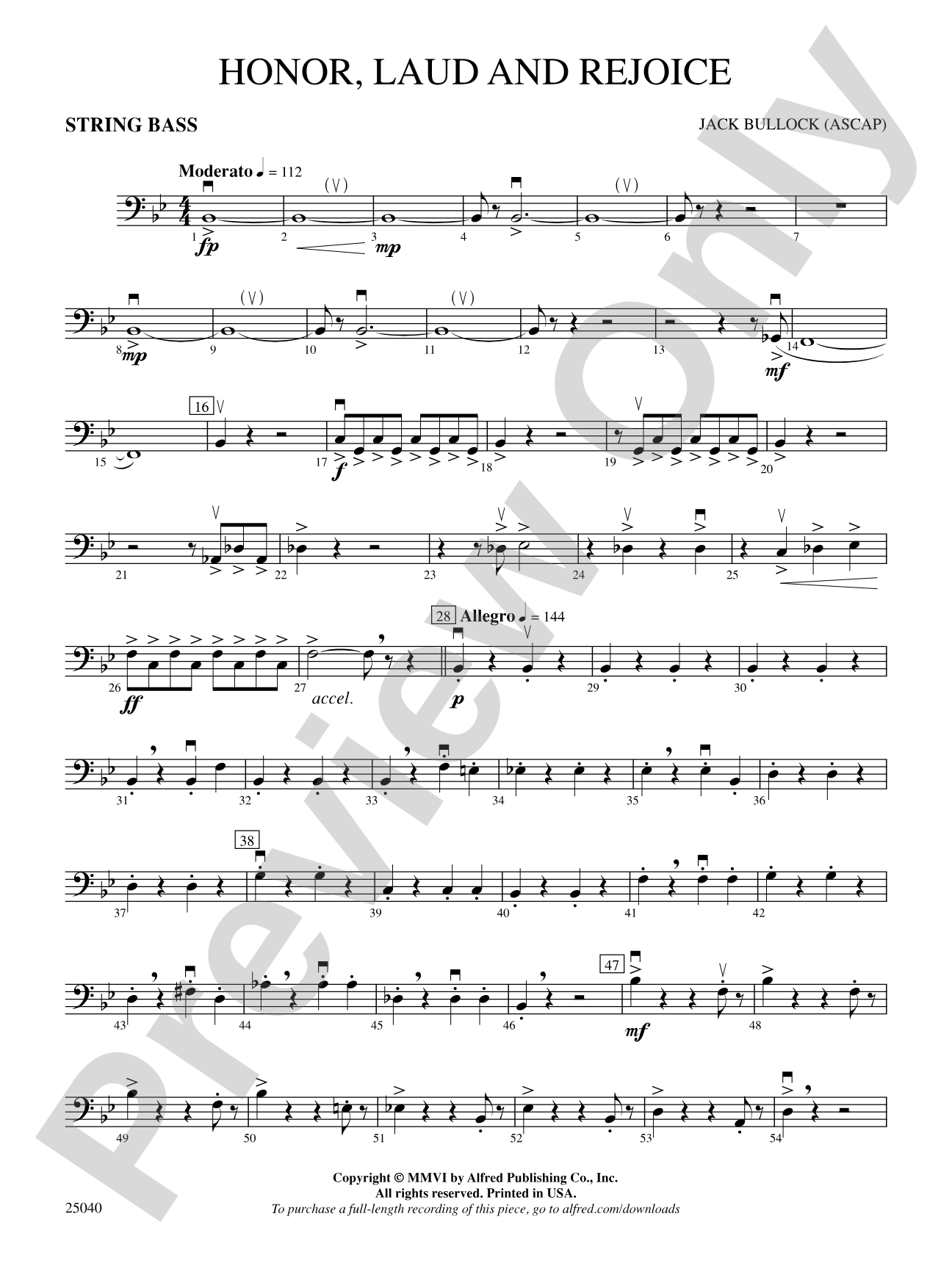 Honor, Laud and Rejoice: String Bass