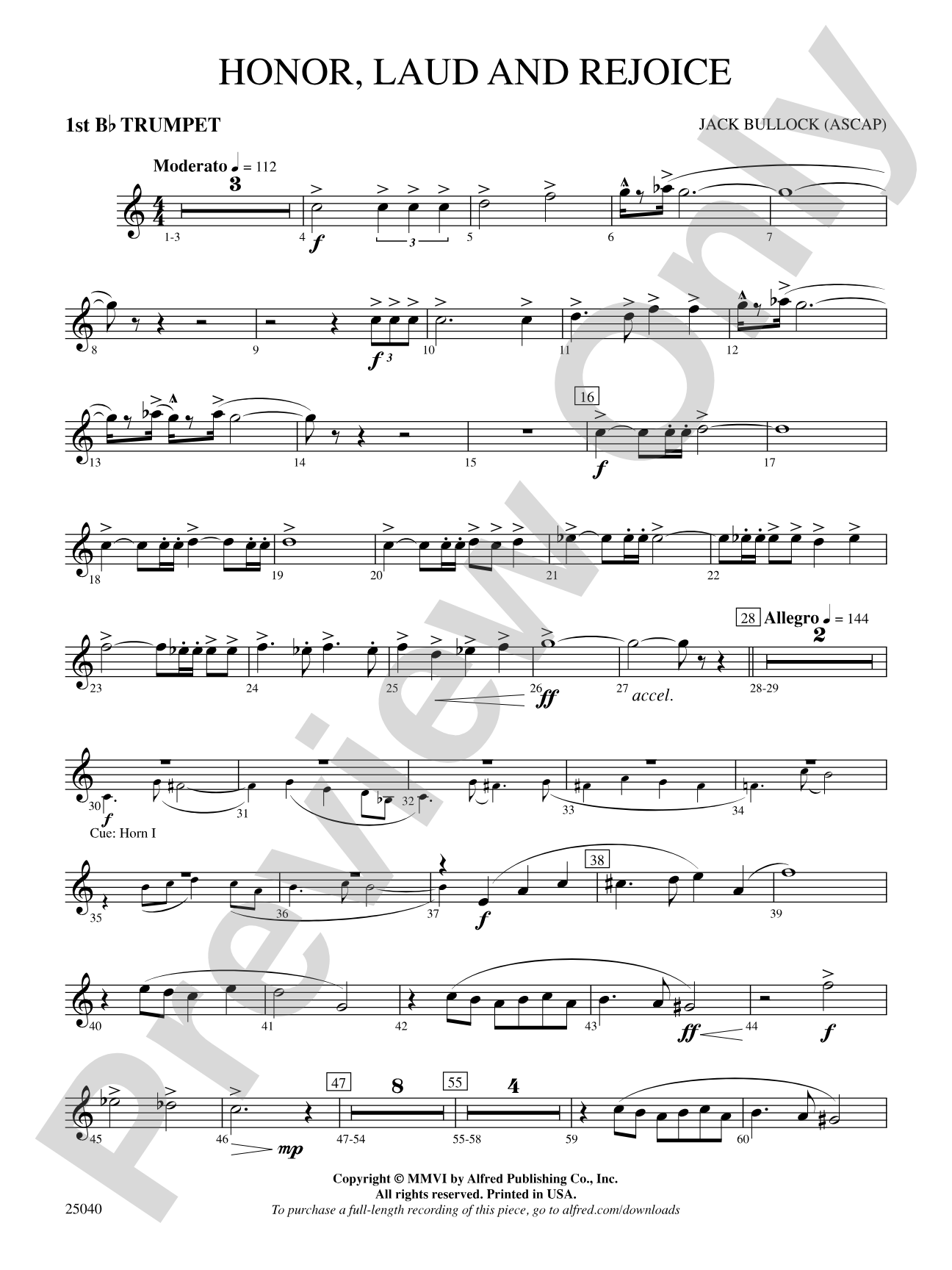 Honor, Laud and Rejoice: 1st B-flat Trumpet