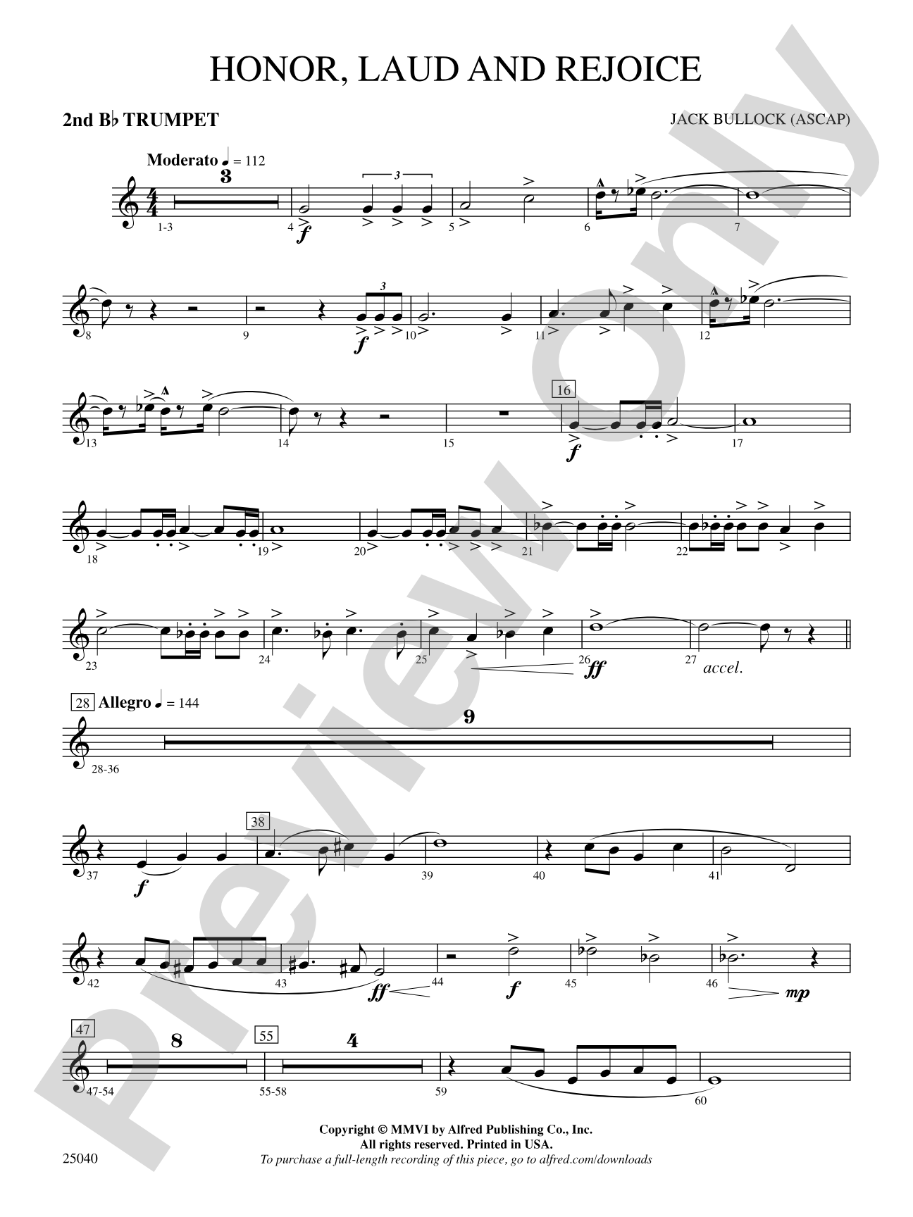 Honor, Laud and Rejoice: 2nd B-flat Trumpet