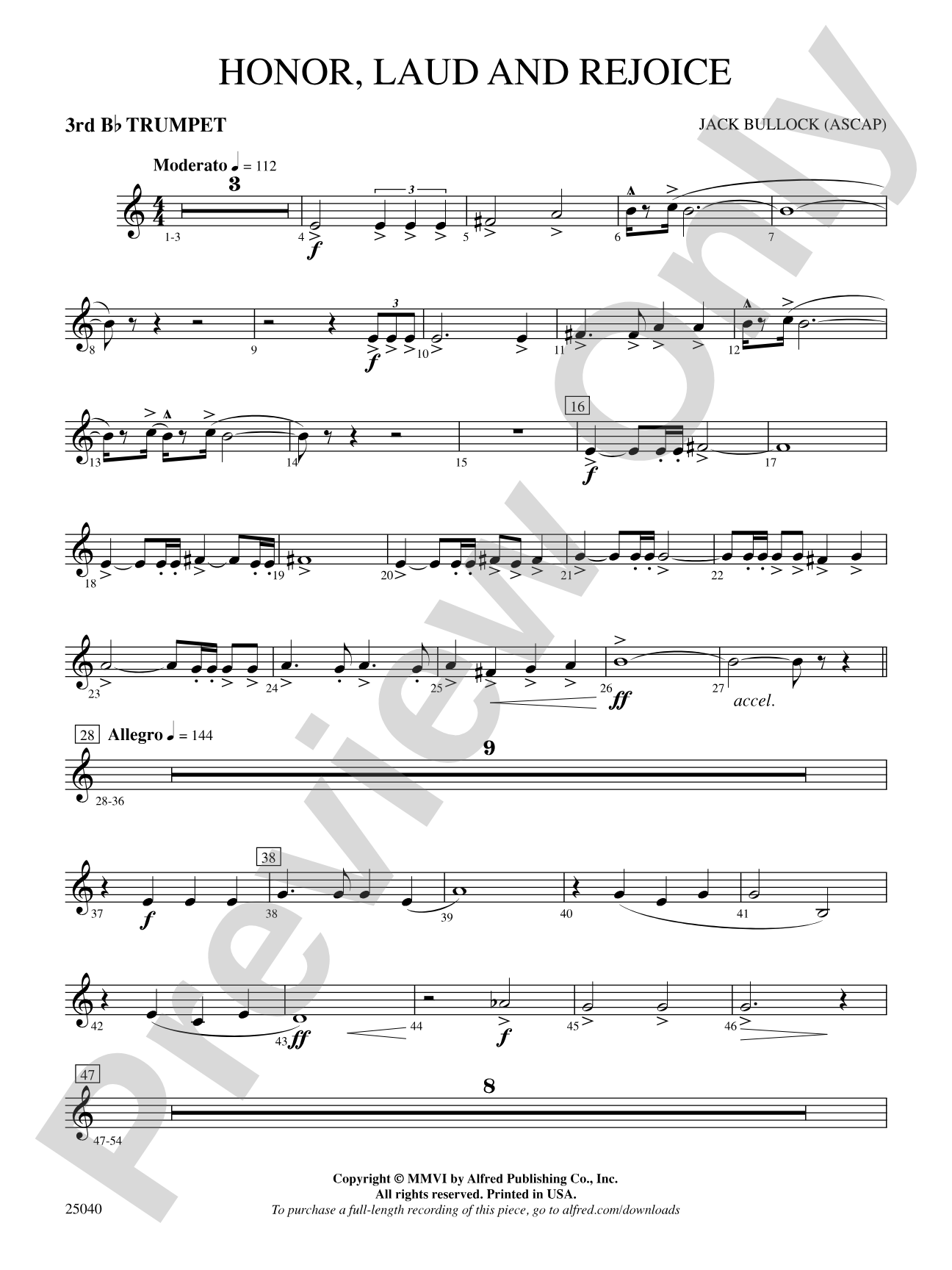 Honor, Laud and Rejoice: 3rd B-flat Trumpet
