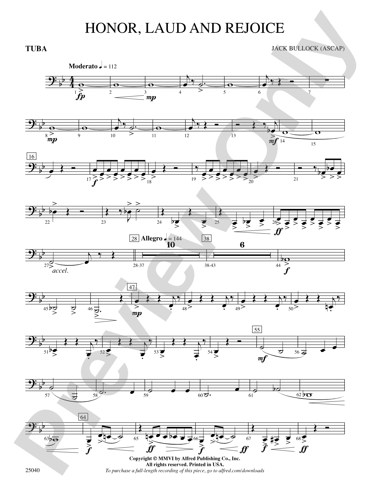 Honor, Laud and Rejoice: Tuba