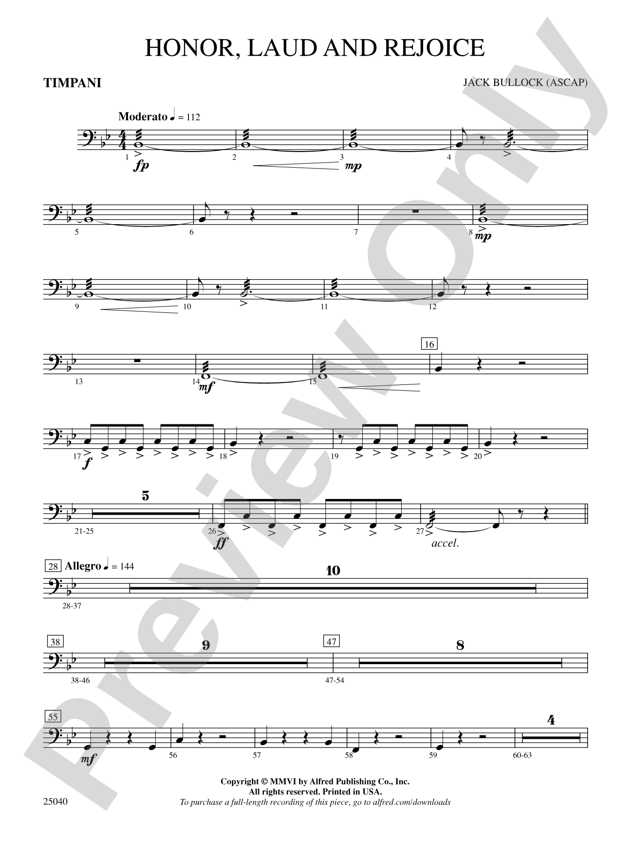 Honor, Laud and Rejoice: Timpani