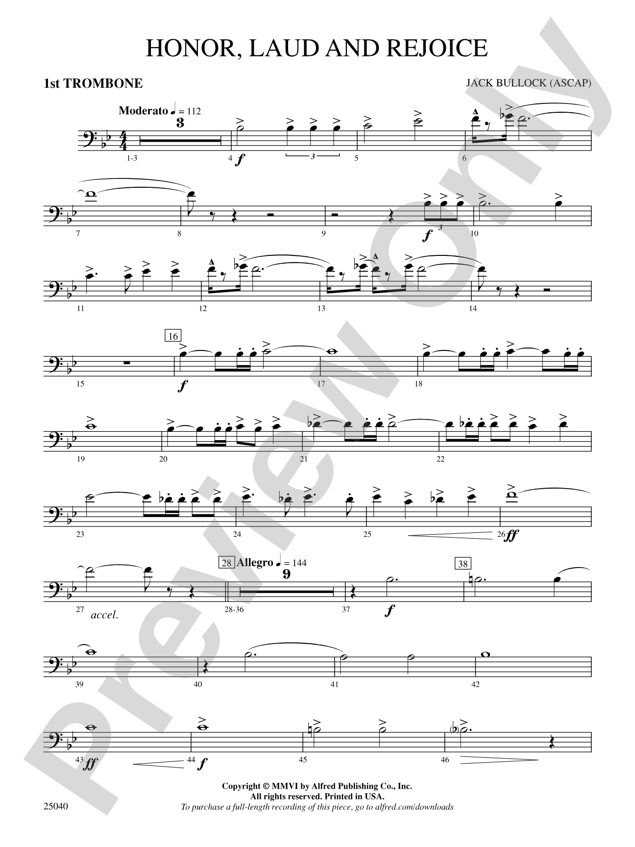 Honor, Laud and Rejoice: 1st Trombone