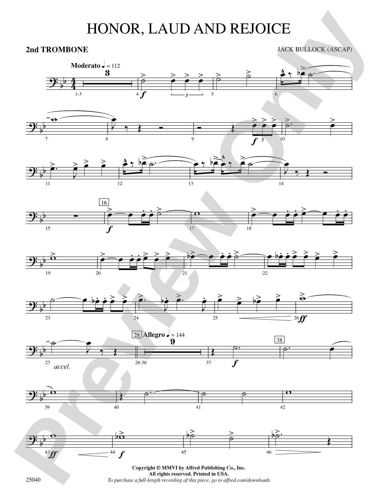 Honor, Laud and Rejoice: 2nd Trombone